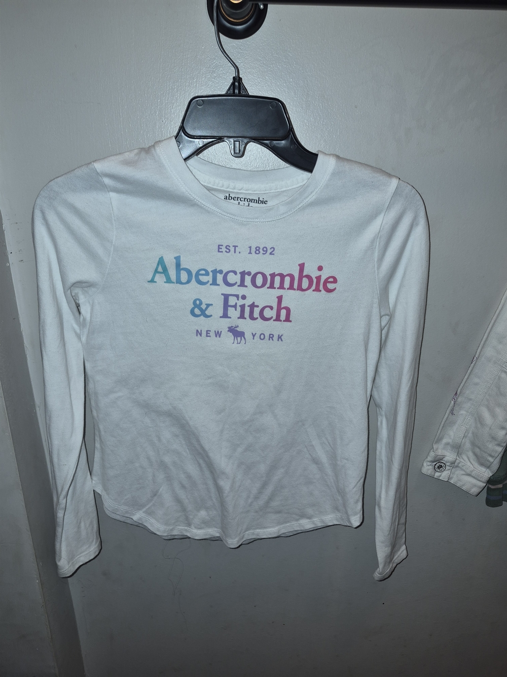 Abercrombie & Fitch White Logo Long-Sleeve Tee